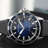  Shop Authentic Emporio Armani Diver Three-Hand Quartz Blue Dial Blue Leather Strap Watch For Men - AR11516 - Luxxuri