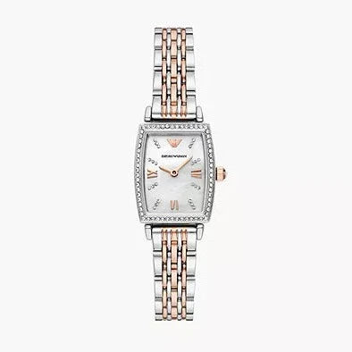  Shop Authentic Emporio Armani Gianni T Bar White Mother Of Pearl Dial Two Tone Steel Strap Watch For Women - AR11519 - Luxxuri