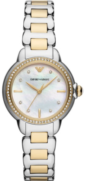  Shop Authentic Emporio Armani Mia Quartz Mother of Pearl Dial Two Tone Steel Strap Watch For Women - AR11524 - Luxxuri