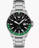  Shop Authentic Emporio Armani Sea Explorer GMT Quartz Black Dial Silver Steel Strap Watch For Men - AR11589 - Luxxuri