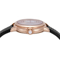 Emporio Armani Mia Three Hand Crystals Silver Dial Black Leather Strap Watch For Women - AR11631
