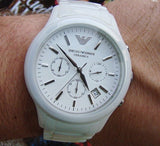  Shop Authentic Emporio Armani Ceramica Chronograph White Dial White Strap Watch For Men - AR1453 - Luxxuri