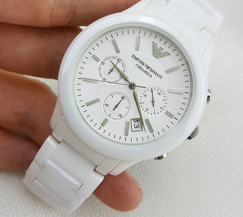 Shop Authentic Emporio Armani Ceramica Chronograph White Dial White Strap Watch For Men - AR1453 - Luxxuri