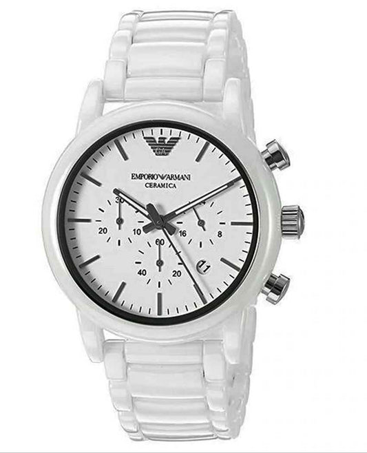  Shop Authentic Emporio Armani Luigi Chronograph Ceramic White Dial White Ceramic Strap Watch For Men - AR1499 - Luxxuri
