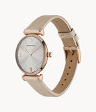  Shop Authentic Emporio Armani Gianni T Bar Gunmetal Dial Beige Leather Strap Watch For Women - AR1681 - Luxxuri