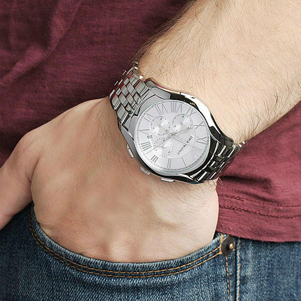  Shop Authentic Emporio Armani Velente Chronograph Quartz Silver Dial Silver Steel Strap Watch For Men - AR1702 - Luxxuri
