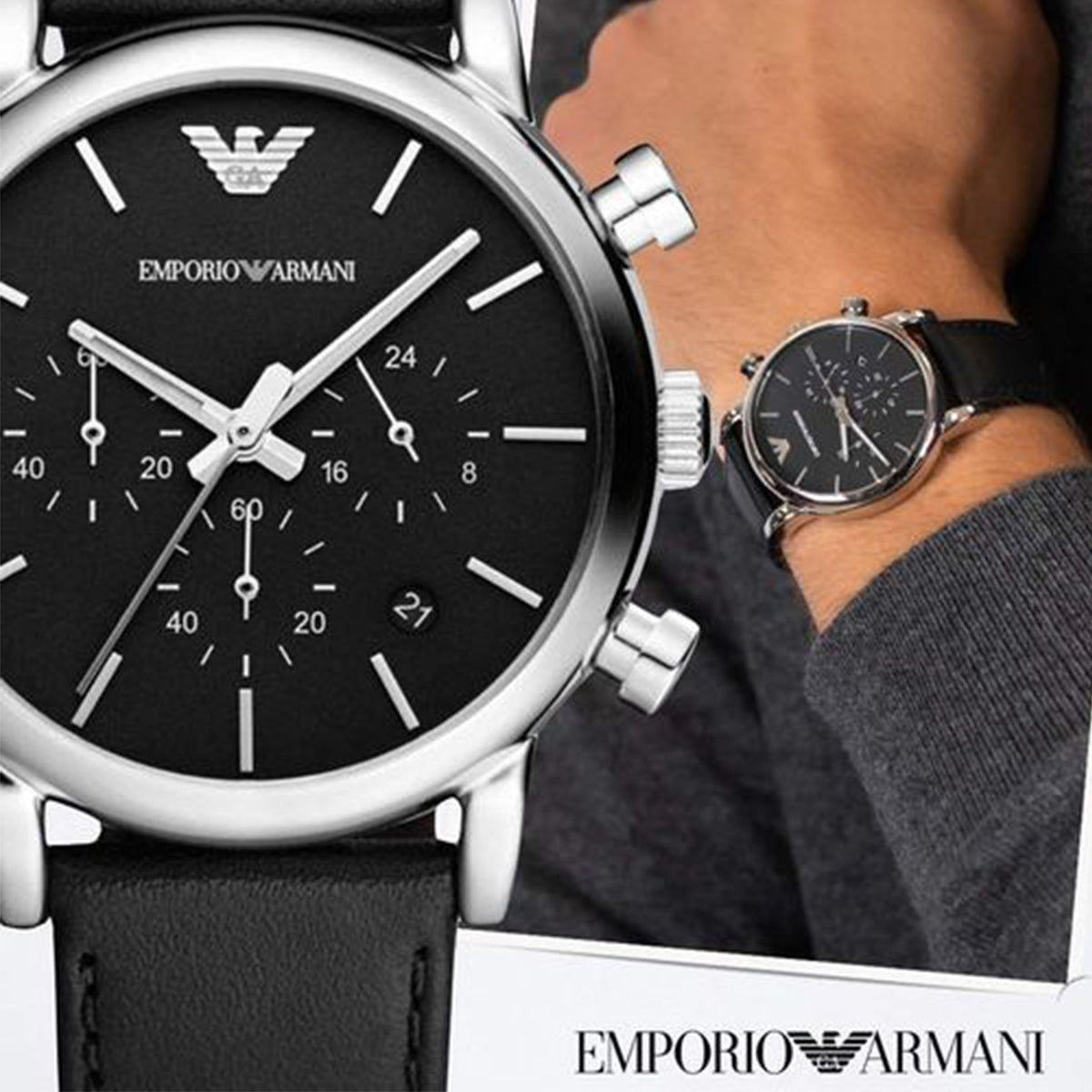  Shop Authentic Emporio Armani Classic Chronograph Black Dial Black Leather Strap Watch For Men - AR1733 - Luxxuri