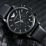  Shop Authentic Emporio Armani Luigi Chronograph Black Dial Black Leather Strap Watch For Men - AR1737 - Luxxuri
