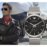  Shop Authentic Emporio Armani Classic Chronograph Black Dial Silver Mesh Bracelet Watch For Men - AR1808 - Luxxuri