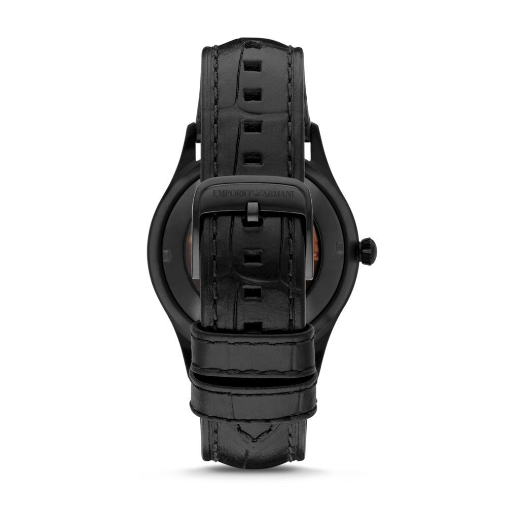 Emporio Armani Meccanico White Dial Black Leather Strap Watch For Men - AR1923