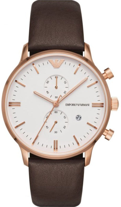  Shop Authentic Emporio Armani Retro Quartz White Dial Brown Leather Strap Watch For Men - AR1936 - Luxxuri