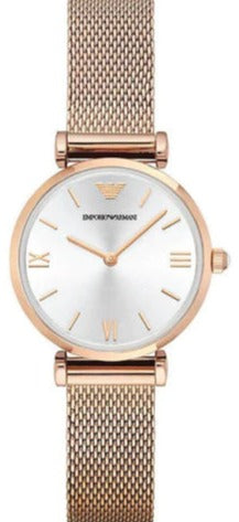  Shop Authentic Emporio Armani Gianni T Bar Silver Dial Rose Gold Mesh Bracelet Watch For Women - AR1956 - Luxxuri