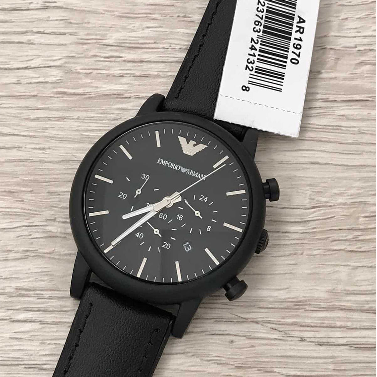  Shop Authentic Emporio Armani Luigi Chronohraph Black Dial Black Leather Strap Watch For Men - AR1970 - Luxxuri