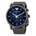  Shop Authentic Emporio Armani Chronograph Blue Dial Gun Metallic Mesh Bracelet Watch For Men - AR1979 - Luxxuri
