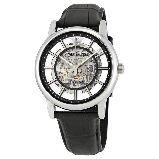  Shop Authentic Emporio Armani Luigi Silver Skeleton Dial Black Leather Strap Watch For Men - AR1981 - Luxxuri