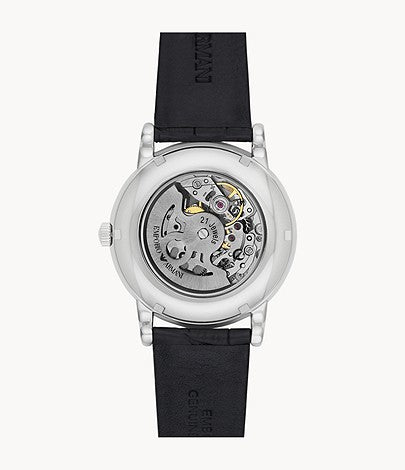  Shop Authentic Emporio Armani Luigi Silver Skeleton Dial Black Leather Strap Watch For Men - AR1981 - Luxxuri
