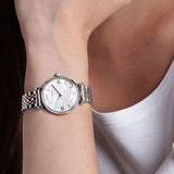  Shop Authentic Emporio Armani Gianni T-Bar Mother of Pearl Dial Two Tone Steel Strap Watch For Women - AR1987 - Luxxuri