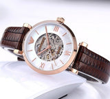  Shop Authentic Emporio Armani Meccanico Skeleton Mother of Pearl Dial Brown Leather Strap Watch For Women - AR1993 - Luxxuri