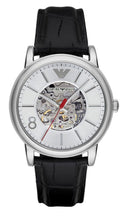  Shop Authentic Emporio Armani Meccanico Silver Skeleton Dial Black Leather Watch For Men - AR1997 - Luxxuri