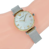  Shop Authentic Emporio Armani Gianni T Bar Mother of Pearl Dial Silver Mesh Bracelet Watch For Women - AR2068 - Luxxuri