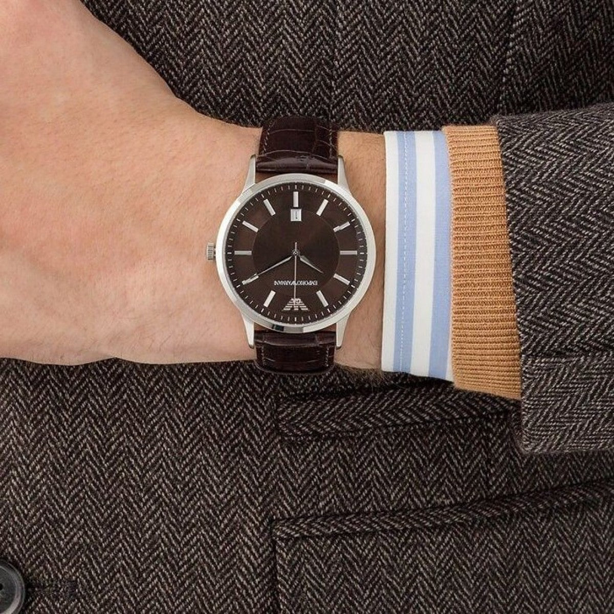  Shop Authentic Emporio Armani Renato Classic Brown Dial Brown Leather Strap Watch For Men - AR2413 - Luxxuri