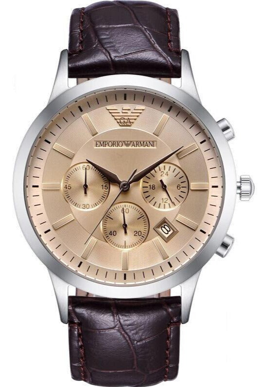  Shop Authentic Emporio Armani Classic Chronograph Beige Dial Brown Leather Strap Watch For Men - AR2433 - Luxxuri