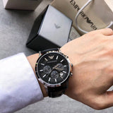  Shop Authentic Emporio Armani Renato Chronograph Black Dial Black Leather Strap Watch For Men - AR2447 - Luxxuri