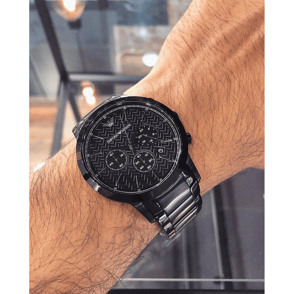  Shop Authentic Emporio Armani Dress Chronograph Quartz Black Dial Black Stainless Steel Strap Watch For Men - AR2485 - Luxxuri