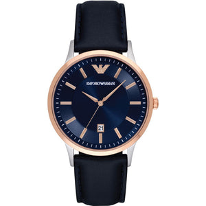 Shop Authentic Emporio Armani Renato Analog Blue Dial Black Leather Strap Watch For Men - AR2506 - Luxxuri