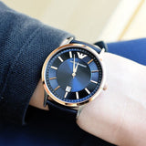  Shop Authentic Emporio Armani Renato Analog Blue Dial Black Leather Strap Watch For Men - AR2506 - Luxxuri