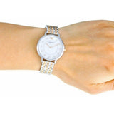  Shop Authentic Emporio Armani Gianni T Bar Mother of Pearl Dial Two Tone Steel Strap Watch For Women - AR2508 - Luxxuri