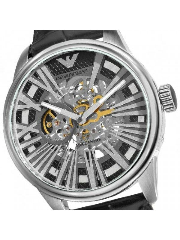  Shop Authentic Emporio Armani Meccanico Automatic Black Dial Leather Strap Watch For Men - AR4629 - Luxxuri