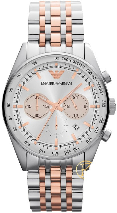  Shop Authentic Emporio Armani Sportivo Chronograph Silver Dial Two Tone Steel Strap Watch For Men - AR5999 - Luxxuri