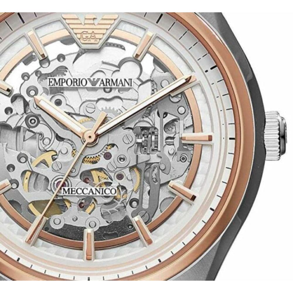  Shop Authentic Emporio Armani Zeta Skeleton Automatic Silver Dial Black Leather Strap Watch For Men - AR60018 - Luxxuri