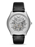  Shop Authentic Emporio Armani Meccanico White Skeleton Dial Black Leather Strap Watch For Men - AR60003 - Luxxuri