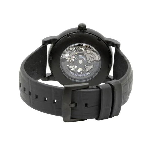  Shop Authentic Emporio Armani Meccanico Automatic Skeleton Dial Black Leather Strap Watch For Men - AR60008 - Luxxuri