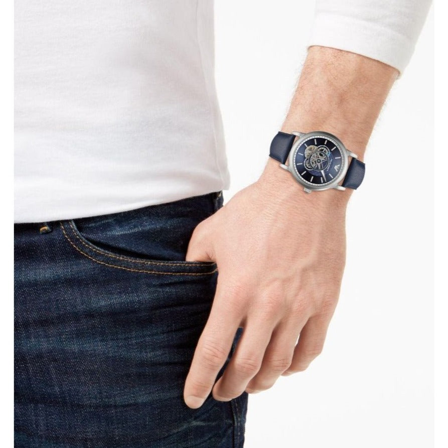  Shop Authentic Emporio Armani Luigi Chronograph Blue Dial Black Leather Strap Watch For Men - AR60011 - Luxxuri