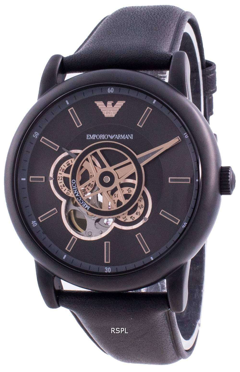 Shop Authentic Emporio Armani Luigi Automatic Skeleton Black Dial Black Leather Strap Watch For Men - AR60012 - Luxxuri