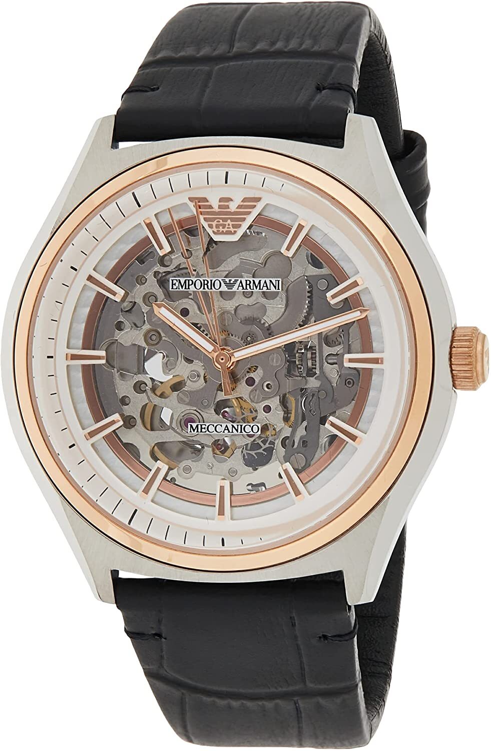  Shop Authentic Emporio Armani Zeta Skeleton Automatic Silver Dial Black Leather Strap Watch For Men - AR60018 - Luxxuri