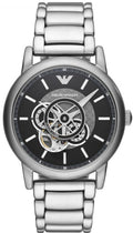  Shop Authentic Emporio Armani Meccanico Automatic Skeleton Black Dial Silver Steel Strap Watch For Men - AR60021 - Luxxuri