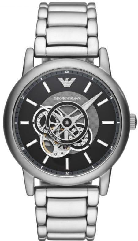  Shop Authentic Emporio Armani Meccanico Automatic Skeleton Black Dial Silver Steel Strap Watch For Men - AR60021 - Luxxuri