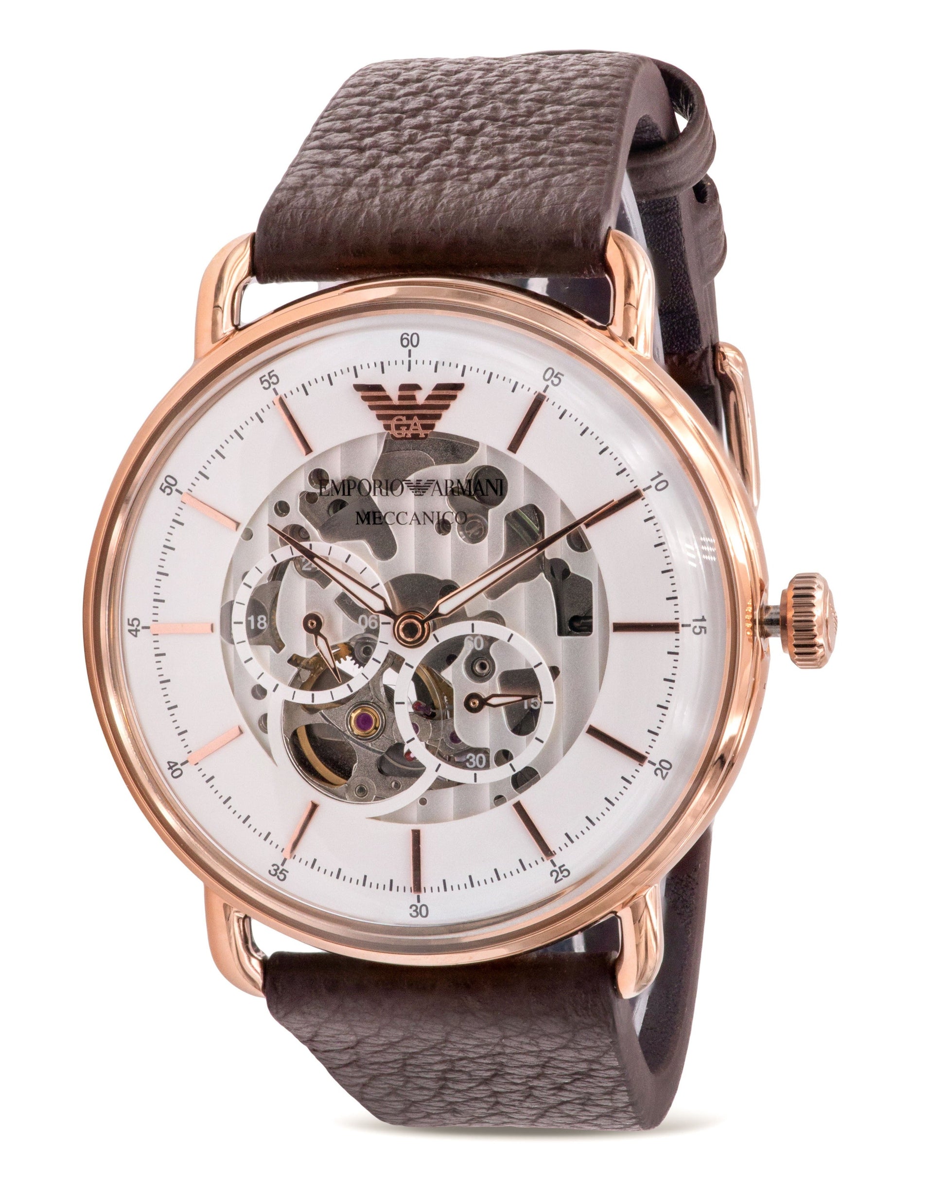  Shop Authentic Emporio Armani Meccanico Automatic White Dial Brown Leather Strap Watch For Men - AR60027 - Luxxuri
