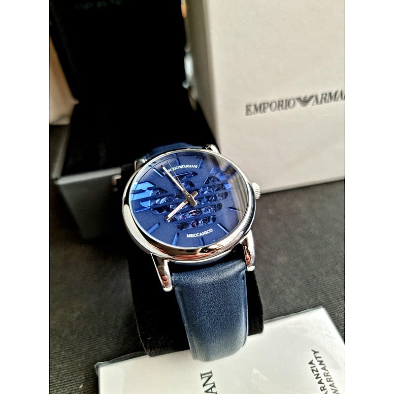  Shop Authentic Emporio Armani Luigi Automatic Blue Dial Blue Leather Strap Watch For Men - AR60030 - Luxxuri