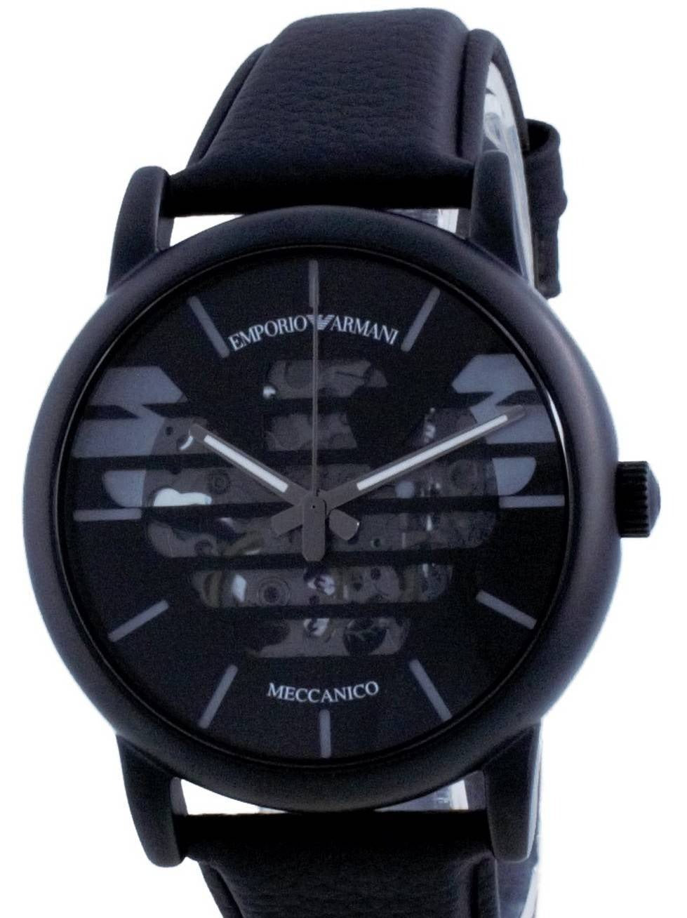  Shop Authentic Emporio Armani Meccanico Quartz Black Dial Black Leather Strap Watch For Men - AR60032 - Luxxuri