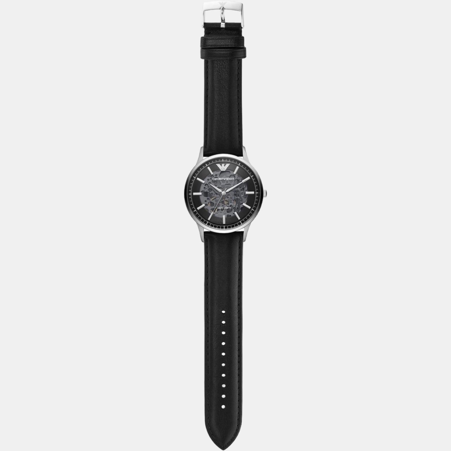  Shop Authentic Emporio Armani Meccanico Skeleton Automatic Black Dial Black Leather Strap Watch for Men - AR60038 - Luxxuri