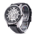  Shop Authentic Emporio Armani Meccanico Skeleton Automatic Black Dial Black Leather Strap Watch for Men - AR60038 - Luxxuri