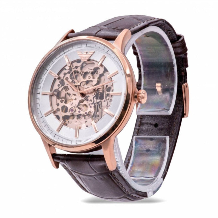  Shop Authentic Emporio Armani Meccanico Automatic Silver Dial Brown Leather Strap Watch For Men - AR60039 - Luxxuri