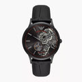 Shop Authentic Emporio Armani Meccanico Skeleton Black Dial Black Leather Strap Watch For Men - AR60046 - Luxxuri