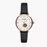  Shop Authentic Emporio Armani Gianni T Bar Mother of Pearl White Dial Black Leather Strap Watch For Women - AR60047 - Luxxuri