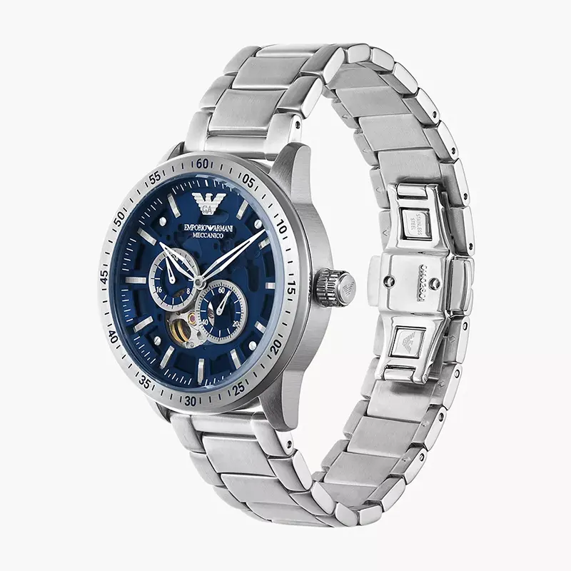  Shop Authentic Emporio Armani Mario Chronograph Automatic Blue Dial Silver Steel Strap Watch For Men - AR60052 - Luxxuri